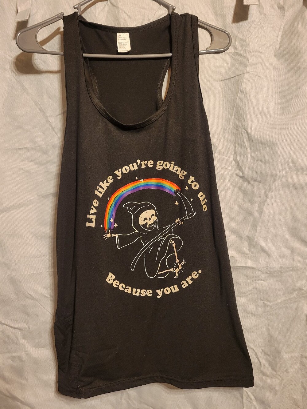Graphic Black Tank Top with Rainbow Grim Reaper